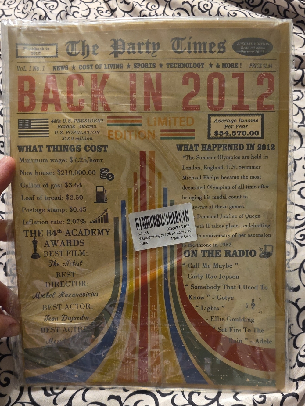 Back in 2012 Retro Party Sign Vintage Newspaper Birthday Card 8x10.5 Inches